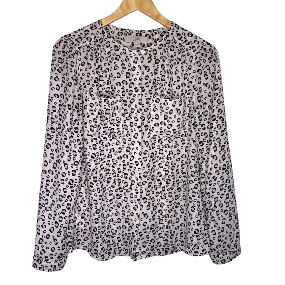 Ann Taylor LOFT Blouse Women Size Small Animal Print Long Sleeves *